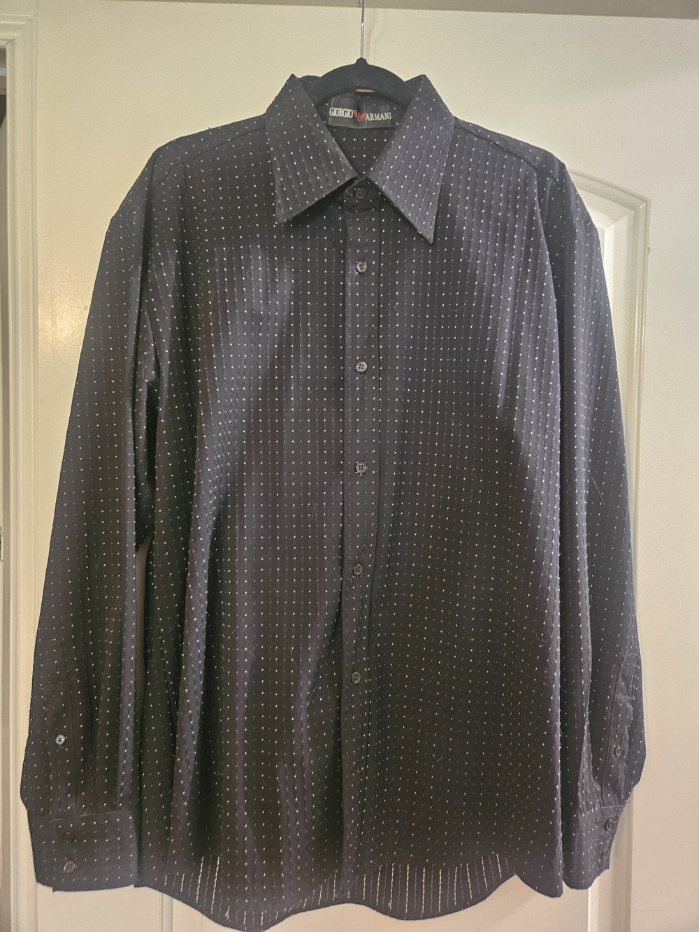Giorgio Armani Men’s Navy Dot-Pattern Dress Shirt